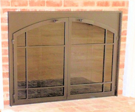 Oversize Square to Arch Window-pane With Molding (straight top window- pane bar)   All black finish, molding is half inch hammer and groove. Vice bi fold doors, standard smoked glass and gate mesh spark screen.